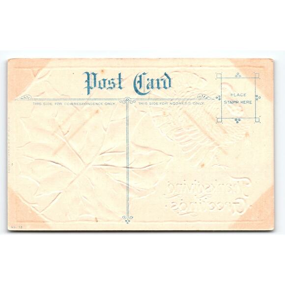 Vintage Thanksgiving Turkey & Autumn Leaf Embossed Lithograph Postcard - Picture 2 of 2